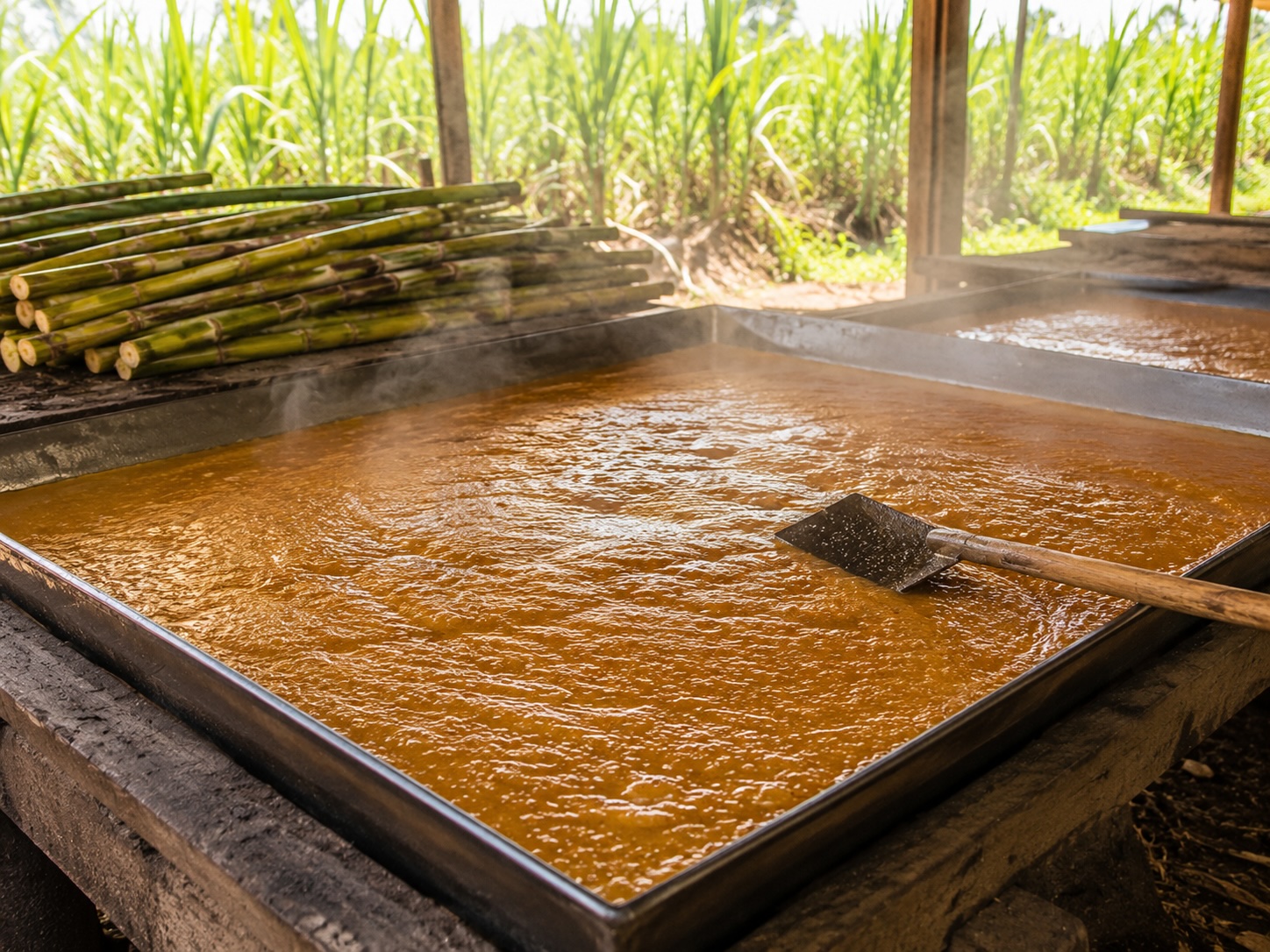 Jaggery cooling and setting after open-pan cooking